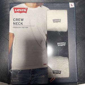 LEVIS Men's L 3-Pack White Black Gray Crew Neck Cotton Logo T Shirt